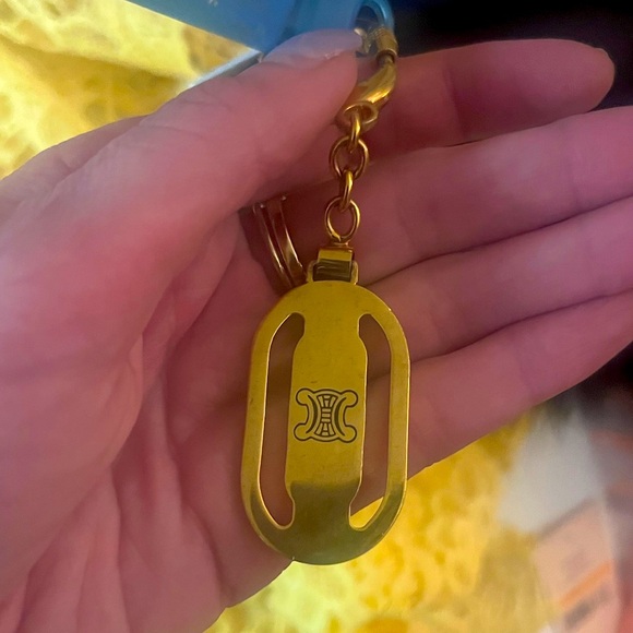 CELINE 24-Karat Gold-Plated Triomphe Keychain or Bag Charm, GUC - Picture 2 of 12